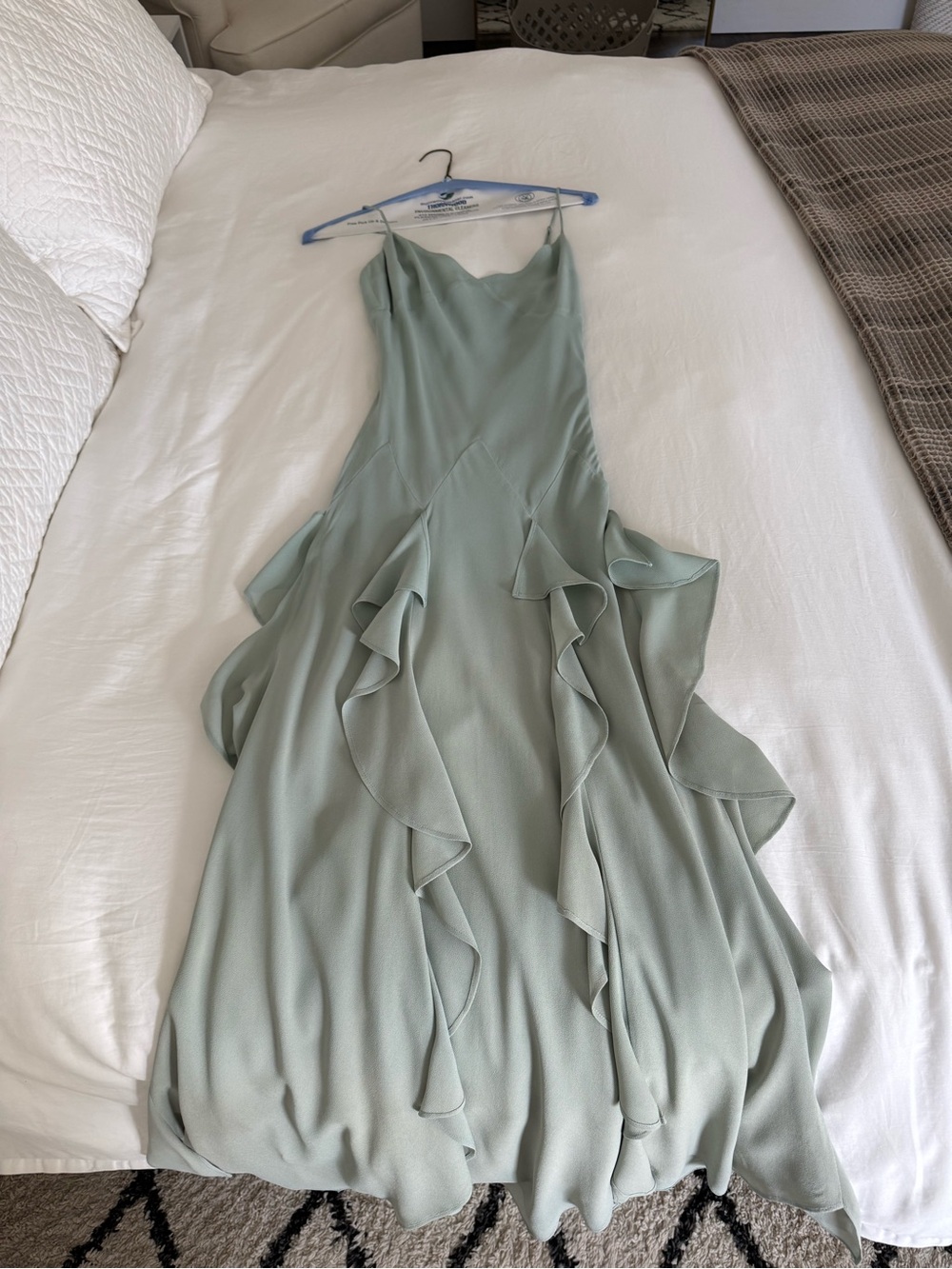 Reformation Sage Green Ruffle-Detail Silk-Blend Maxi Dress